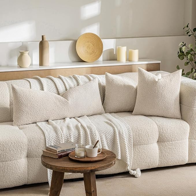 MIULEE Textured Boucle Lumbar Pillow Cover for Bed 16x24 Beige | Pack of 1 Textured Neutral Couch Throw Pillow Cover, Accent Solid Pillowcase, Sofa Living Room Home Decor
