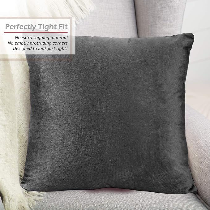 Nestl Throw Pillow Inserts Pack of 2 with Velvet Soft Solid Decorative Square Throw Pillow Covers Set for Sofa Couch Car Bedroom with 12X20 Throw Pillows Inserts with Cushion Covers, Charcoal Grey