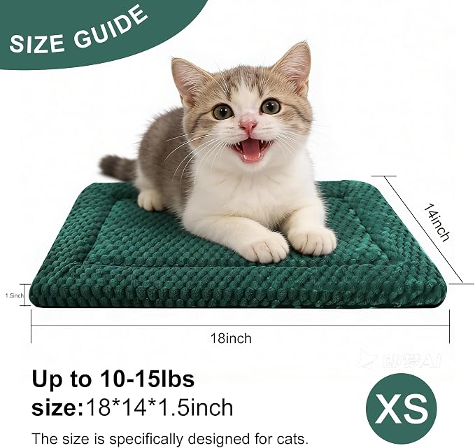 Dog Bed Mat – Soft & Comfortable Dog Kennel Pad for Crate – Durable Crate Bed & Mat for Dogs & Cats (Dark Green, XS(18"*14"*1.5"))