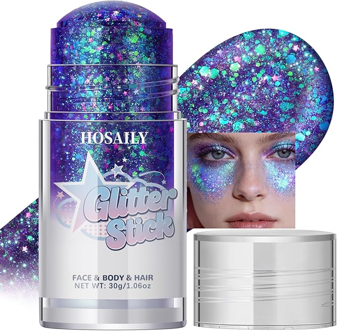 Chameleon Purple Body Glitter Stick, Holographic Fairy Costume Makeup Face Hair Glitter Stick Rave Outfits for Women, Shimmer Face Paint Singer Concert Festival Party Accessories, 1.06 OZ