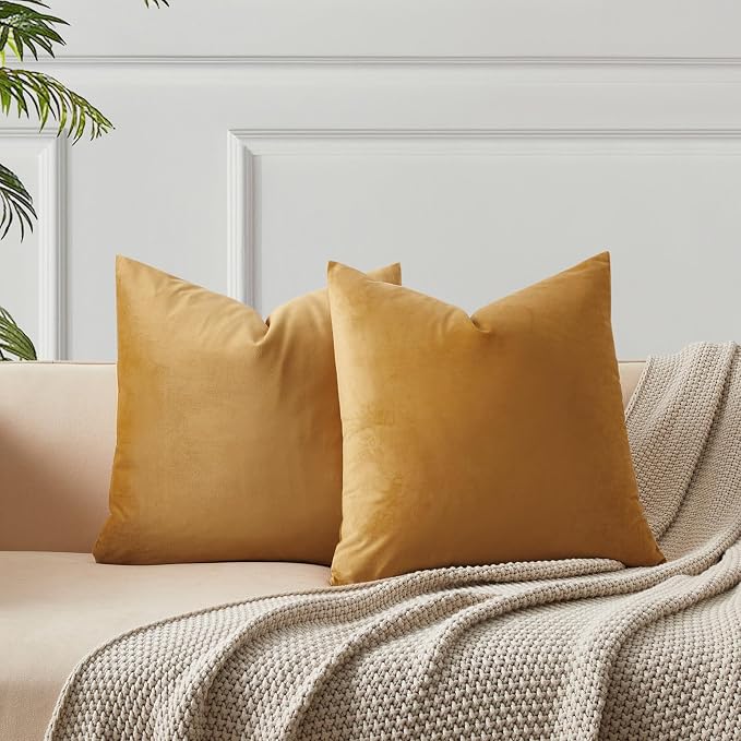 18x18 Throw Pillow Covers Decorative Velvet Couch Covers Set of 2,Orange | JUSPURBET Cozy Soft Pillowcases with Invisible Zipper for Modern Couch Sofa Bed Living Room Bedroom Home Decor