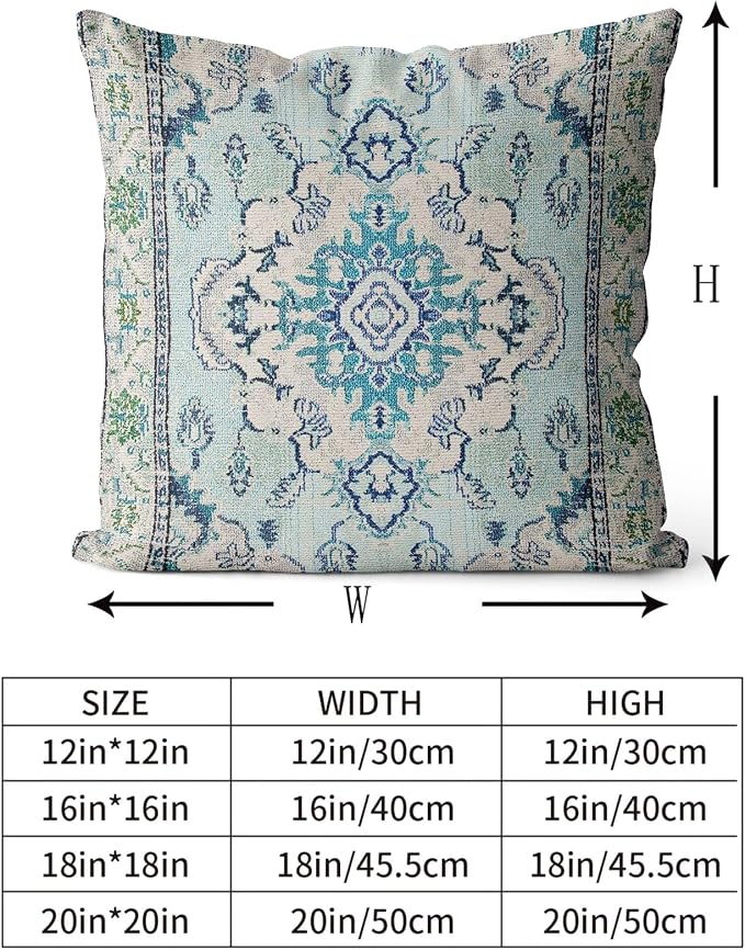 Snycler Boho Throw Pillow Covers 16x16 inch Set of 2 Teal Blue Boho Rug Carpet Double Sided Pattern Cotton Soft Pillow Case Cushion Cover Pillowcase for Couch Sofa Bed Decorative