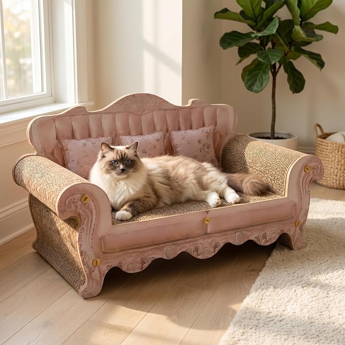 Cat Scratcher Bed Sofa,Extra Large 24 Inch Kitty Couch, Modern Large Kitten Lounger for Indoor Cats,Unique Cute Corrugated Cardboard Cat Sofa Scratcher