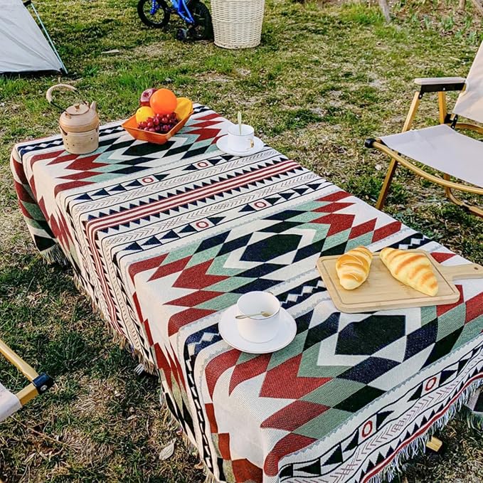 Lqprom Aztec Southwestern Throw Blanket,Native American Cover 51"x63" | Southwest Boho Style,Sofa Chair Cover,Outdoor Beach Car Tent Travel Camping Use,Reversible and lightweight,Tapestry,Tassels