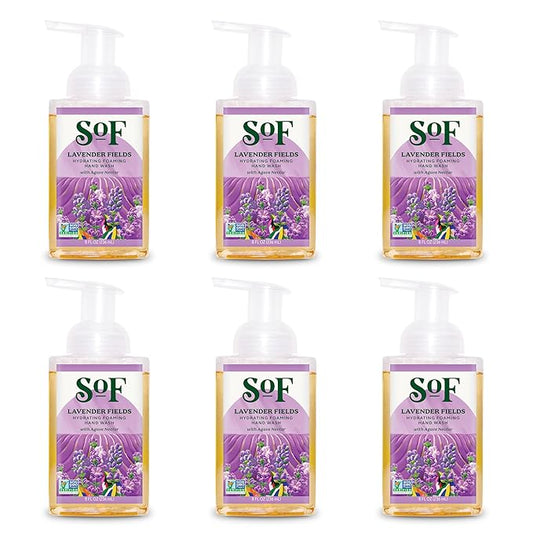 SoF Hydrating Foaming Hand Wash - With Organic Agave Nectar & Coconut Oil- Vegan & Non GMO- Free From Phthalates, Sulfates & Parabens- Lavender Fields- 8 oz Bottle 6 Pack
