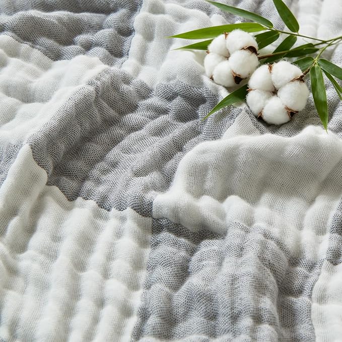 EMME Cooling Muslin Twin XL Blanket - Checkered Lightweight Summer Cotton Blanket of Rayon Derived from Bamboo for Hot Sleepers, Ultra Soft Breathable Gauze
