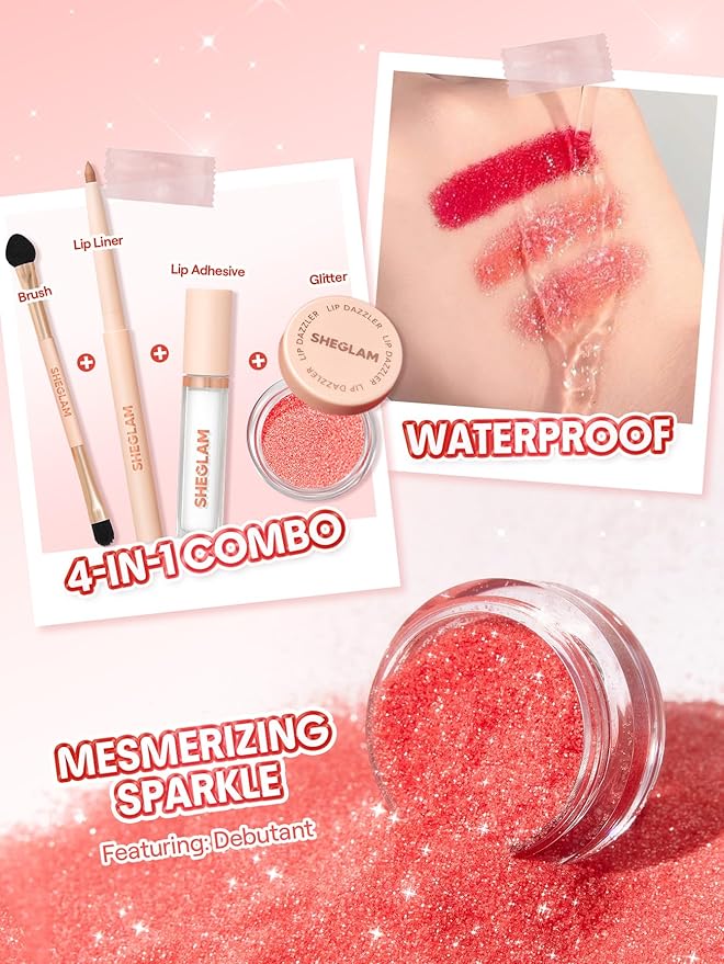 SHEGLAM Lip Dazzler Glitter Kit Long-Lasting Glitter Lip Gloss Sexy Super Stay Non-Sticky Shiny Liquid Kit Lipstick Y2K-Final Act