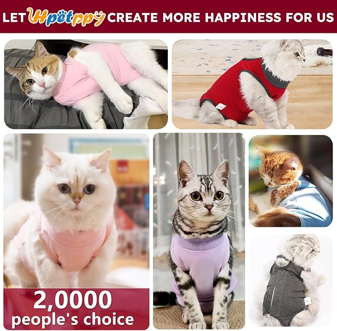 Hpetppy Cat Recovery Suit After Surgery, Breathable Cat Surgery Recovery Suit for Spay Abdominal Wounds or Skin Diseases, E-Collar Alternative Wear for Small Male Female Pets (Red,L)