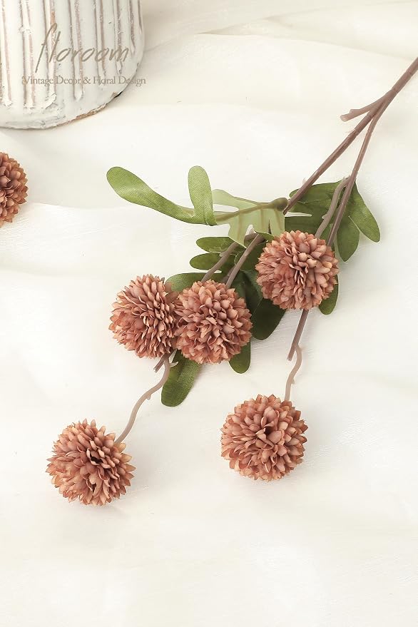 5pcs Terracotta Faux Silk Mums Artificial Flowers, Bulk Fake Small Mini Chrysanthemums with Stems for DIY Wedding Centerpieces Floral Arrangements Vase Fillers Home Decorations