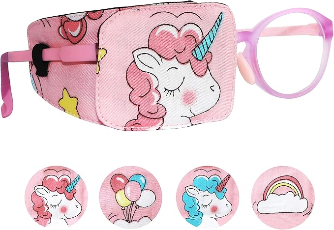 Astropic Cotton & Silk Eye Patch for Kids Glasses (Right Eye, Pink Hair Unicorn)