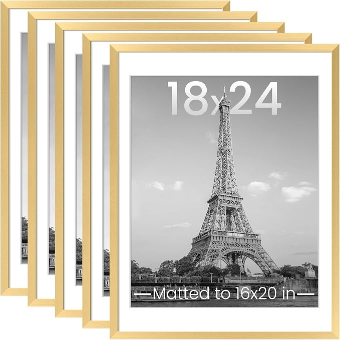 upsimples 18x24 Picture Frame, Gallery Wall Frames Set of 5, Gold | Poster Frame Collage Wall Decor, 16x20 Picture Frame with Mat for Family, Baby, Hallway, Christmas