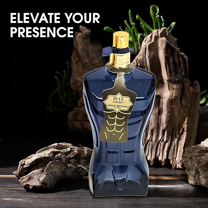 AFLUXE 2PCS Mens Perfume Cologne Long Last Strong EDP Natural Spray Gift Set, with Cocoa, Dried Fruits, Woody Fragrance for Daliy Use, 3.4 Fl Oz / 100 mL Each (Blue for Men GoldEdi & Vanilla Tobacco)