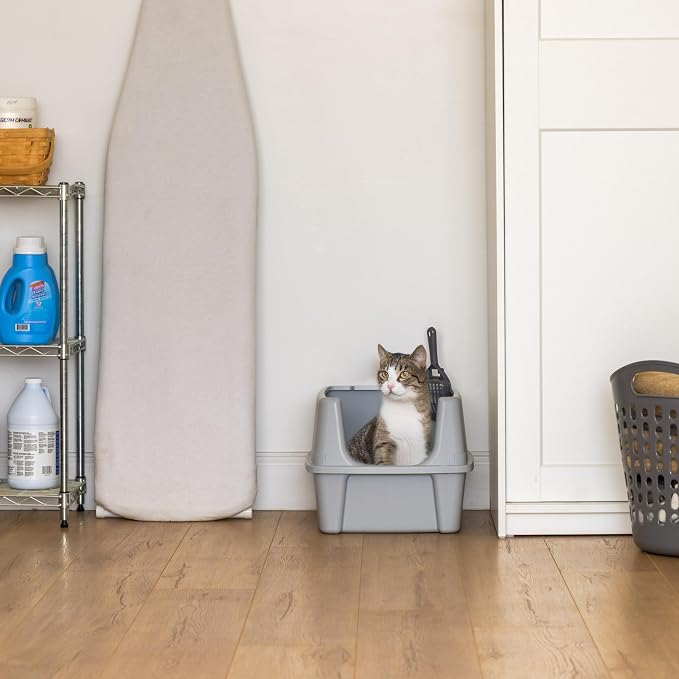 IRIS USA Large High Sided Cat Litter Box, Scatter Shield | Diggers & Scratchers, Deep Basin Design, Extra Deep Pan, Kick-Proof Sides, Stain Resistant Surface, Keeps Floor Clean