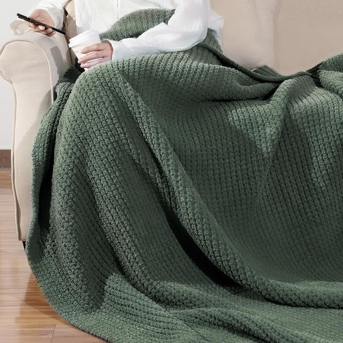 Waffle Knit Throw Blanket for Couch, Soft Cozy Chunky Knit Thick Knitted Blanket for Sofa, Bed, Gift for Women Girls Home Decor (Sage, Throw 50"x60")