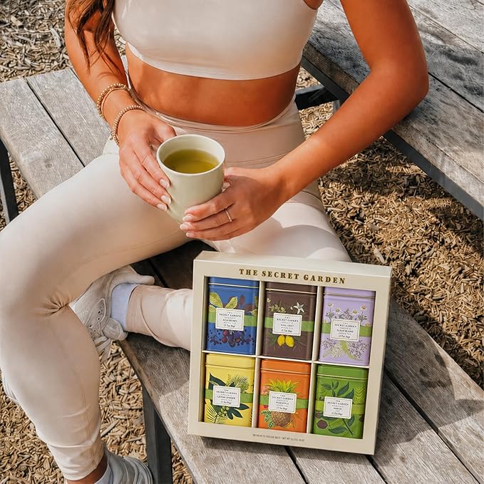 Life Plus Style Gourmet The Secret Garden Organic Tea Collection 6 Assorted Tins 90 Tea Bags Green Black and Herbal Blends with Fruit Infusions for Wellness Ideal for Gifting