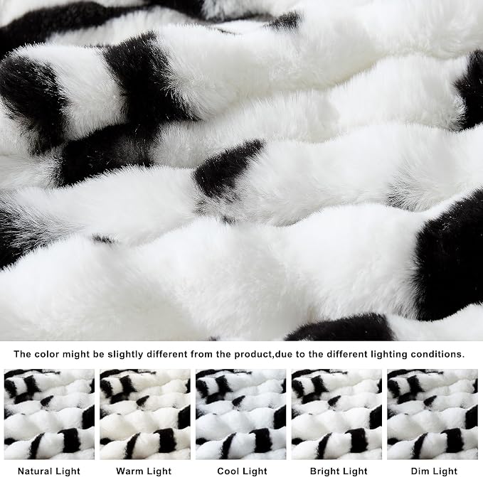 WDCOZY Zebra Animal Print Bubble Throw Blanket, Luxury Faux Rabbit Fur Mink Plush Throw for Couch, Sofa and Bed, Soft Fluffy Fuzzy Cozy Blanket for Women, Thick and Warm, 60x80 inches, 950 GSM