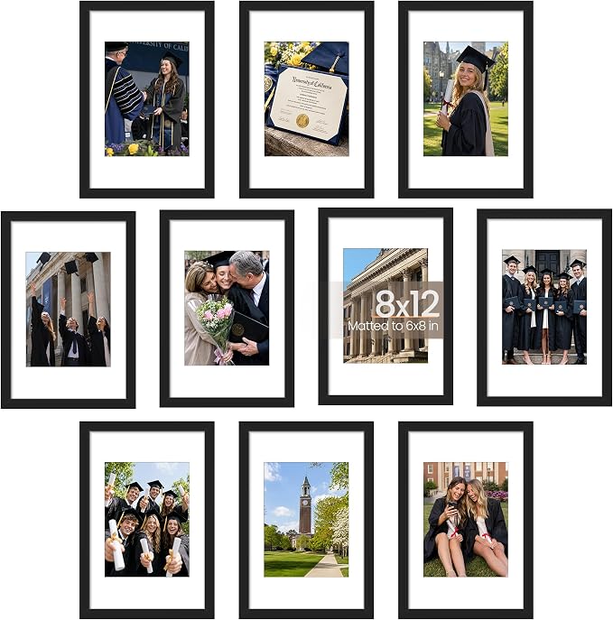 upsimples 8x12 Picture Frame, Photo Collage Wall Decor Set of 10, Black | Fit 6x8 and 8 x 12 Photos, Wall or Tabletop Display, For Gallery Hallway Living Room, For Christmas