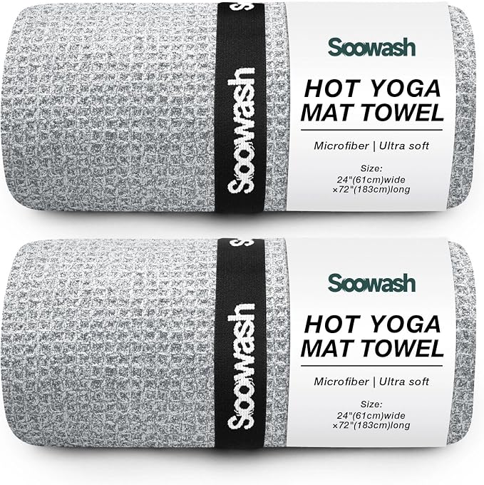 Hot Yoga Towel,Microfiber Yoga Mat Towels Non Slip for Hot Yoga Absorbent Microfiber Sweat Anti-Slip Cover,Bikram,Pilates,Exercise,Fitness 24 inch X 72 inch Grey 2 Pack