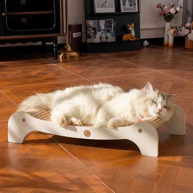 Cat Scratcher Bed for Indoor Cats, Large Wooden Hammock with Natural Jute Pad, 2-in-1 Scratcher Lounge Chair to Protect Furniture (Large)