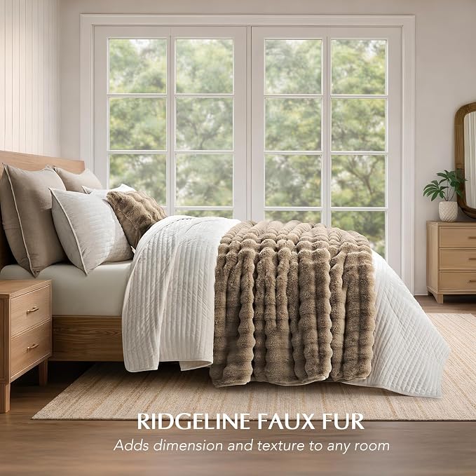Faux Rabbit Fur Bubble Throw Blanket, 60"x80", Greige | Ultra Soft, Luxury Faux Rabbit Fur Throw, Thick Warm Bubble Blanket, Cozy Fluffy Reversible, for Bed, Couch, Chair, Sofa