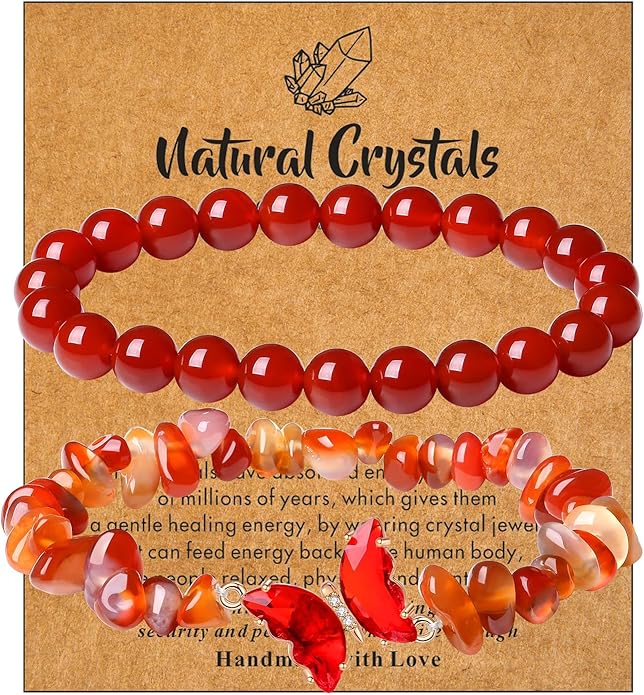 DUQGUHO 2Pcs Butterfly Bracelets for Women Healing Crystals Bracelets for Women Natural Gemstone Bead Bracelet Cute Butterfly Charm Bracelet Stretch 8mm Crystal Jewelry Gifts for Women