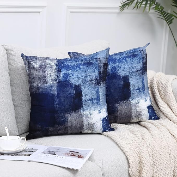Throw Pillow Covers for Couch, 18x18 Inch, 2 Pack, Blue | Decorative Throw Pillow Covers Cushion Covers for Couch Bedroom Sofa Living Room