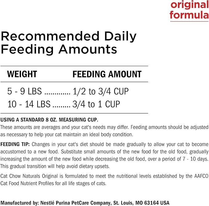 Purina Cat Chow Naturals with Added Vitamins, Minerals and Nutrients Dry Cat Food, Naturals Original - (Pack of 4) 3.15 lb. Bags | Indoor cat food with real chicken and salmon plus whole grains, natural nutrition with added vitamins, minerals and nutri...