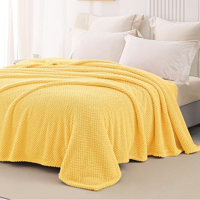 Whale Flotilla Soft Fleece King Size Bed Blanket, Yellow | 90x104 Inch, Suitable for Bed, Fluffy Fuzzy Jacquard Blankets for All Season, Lightweight and Cozy