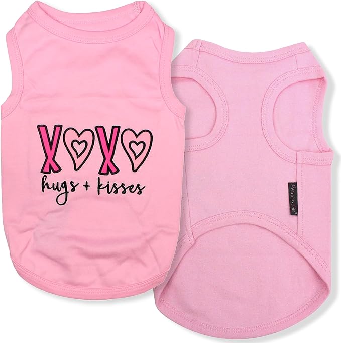 Parisian Pet Dog Shirt – 100% Cotton Shirts for Small Dogs – Pink XOXO Sleeveless Puppy Clothes – Lightweight and Breathable Girl Dog Clothes – Summer Pet Apparel - Stretchy Tshirts for Dogs