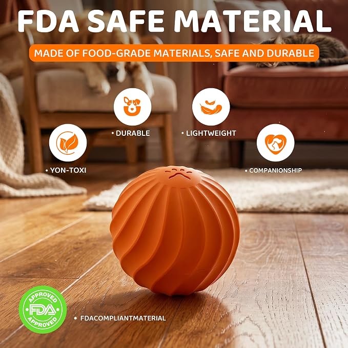 Smart Interactive Dog Toy Ball for Dogs and Cats, Motion Activated Auto Rolling Bouncing Pet Ball, IP67 Waterproof, Bite Resistant Rubber, USB-C Rechargeable, 2 Modes