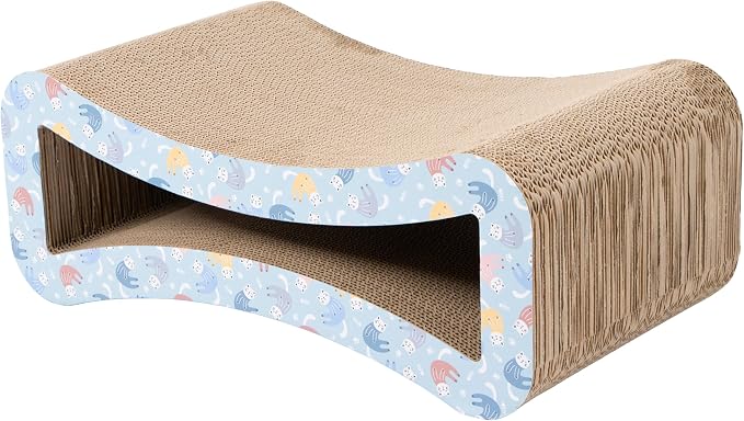 Kitty City Corrugate Cat Scratcher Lounger - Cardboard Cat Scratcher Bed, Horizontal Kitty Couch Scratch Pad, Durable Play for Indoor Cats & Kittens - Cats in Pajamas Print, 21" x 12"