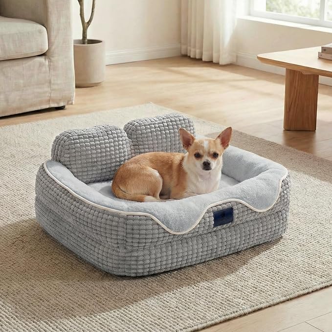 Veehoo Square Small Dog Bed, Orthopedic Dog Bed Washable Couch Sofa, 24" | Washable Dog Bed for Indoor, Egg-Crate Memory Foam Dog Bed with Sides, Removable Cover, High Back Non-Slip Bottom