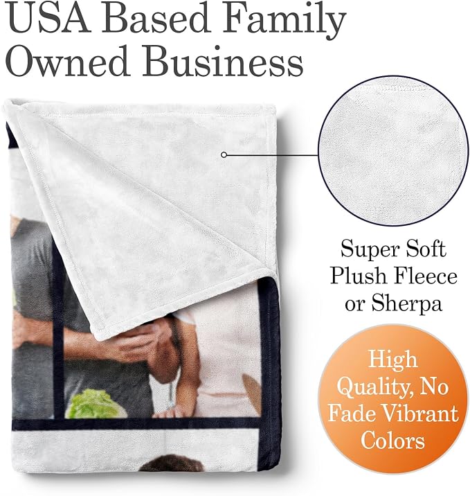 Personalized Photo & Text Blanket, Custom Picture Fleece Throw (5-Pic) | Printed in USA, ships next day, add 1-9 photos & custom text, fleece or sherpa, family keepsake gift, cozy home decor