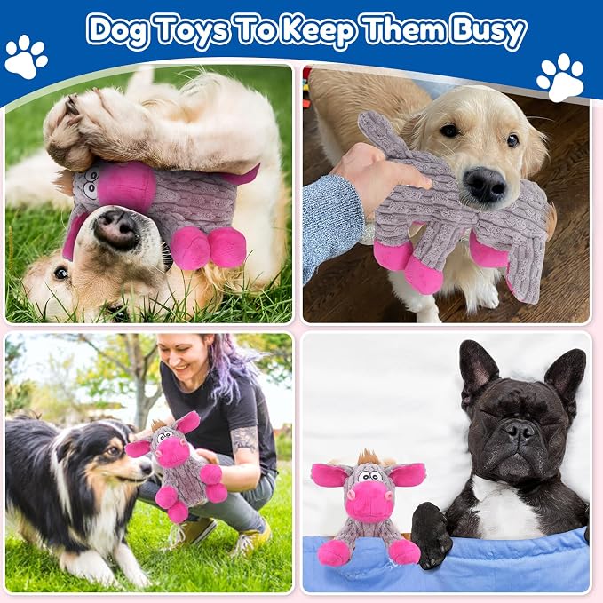 loncoldy Plush Chew Toys for Large Dogs, Tough Crinkle Stuffed Animal Squeaky Interactive Toys for Small Medium Large Dogs, Keep Them Busy, Big Pet Toys