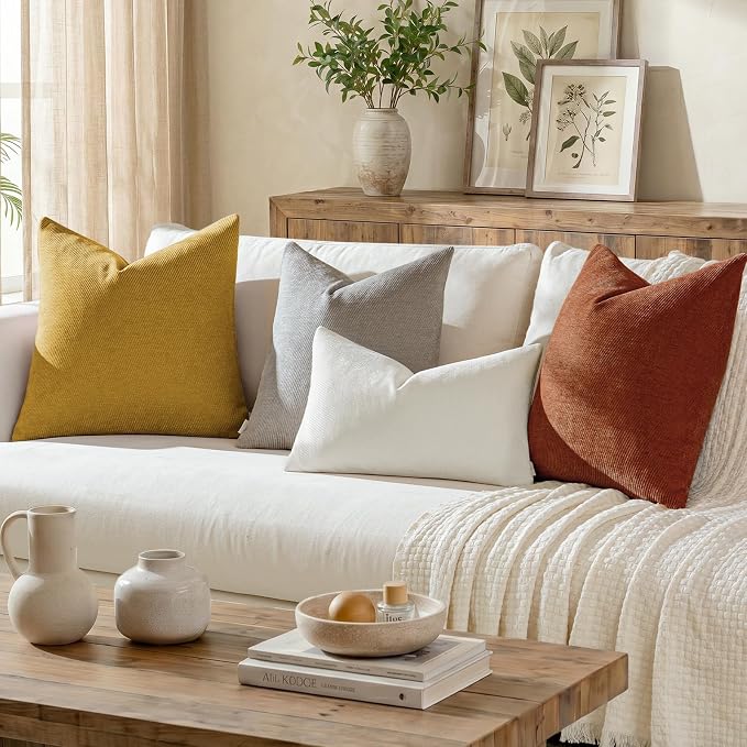 a moment Fall Decorative Throw Pillow Covers Pack of 2,20x12 Inch Yellow | Twill Chenille Cushion Covers for Sofa Living Room Couch Bed