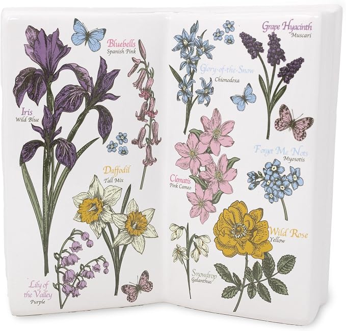 Steel Mill & Co. Ceramic Open Book Vase, Wildflowers | Vintage Inspired Flower Field Guide Decor Sculpture, Novelty Floral & Succulent Container or Bookshelf Sculpture Piece