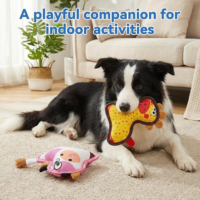 Squeaky Dog Toys for Small & Medium Dogs, Giraffe & Cow Set