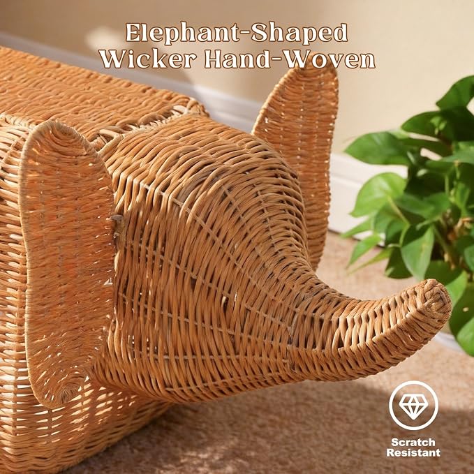 PAWZ Road Elephant Rattan Cat Bed, Indoor Outdoor Condo for Large Cats | breathable rattan cat house, 51L interior fits large cats 15lbs, wicker cat bed with removable cushion