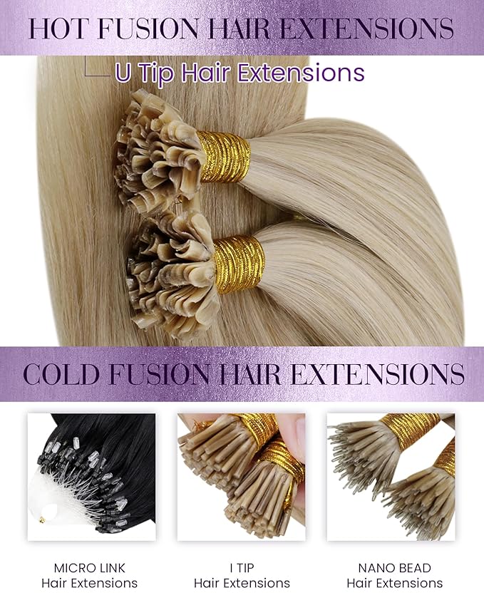 LaaVoo U Tip Hair Extensions Human Hair Balayage K Tip Hair Extensions Golden Blonde Highlights Light Blonde KTips Human Hair Extensions Blonde Silky Straight 22in 100g 100s