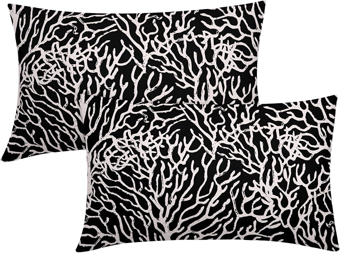 Nautical Coastal Coral Lumbar Pillow Covers 12x20 Inch Set of 2 Summer Ocean Beach Black Decorative Pillow Cases Outdoor Linen Cushion Cover Farmhouse Decor for Bedroom Home Sofa Couch Bed