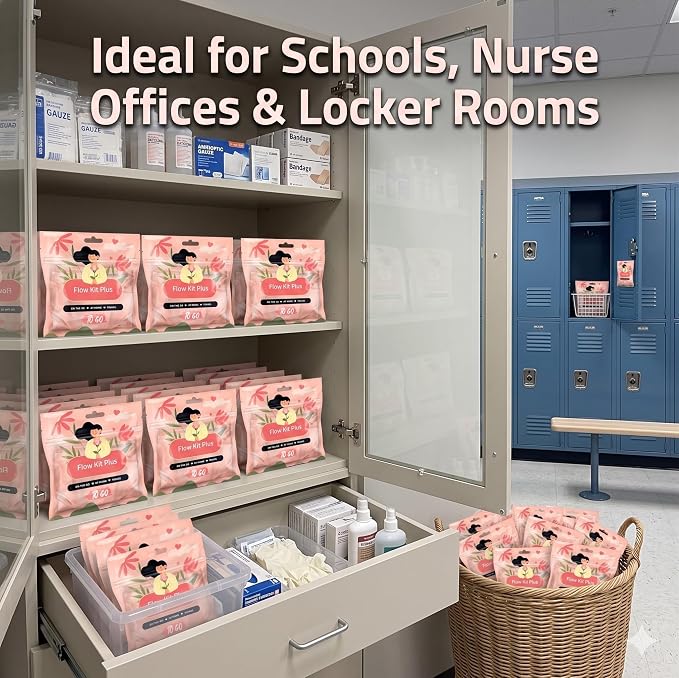 Flow Kit Plus | Bulk Period Kit with Disposable Underwear, Maxi Pads, Pantiliners and Feminine Wipe for Schools