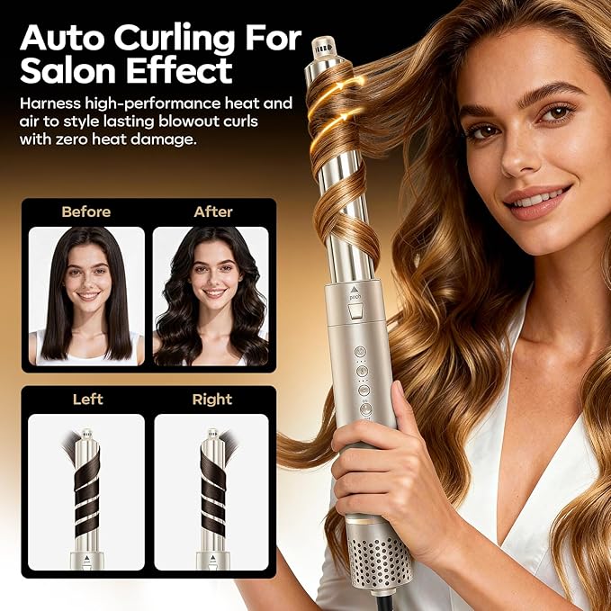 Lavomist 8-in-1 Dual Voltage Hot Air Styler & Hair Dryer Brush for Fast Drying, Frizz-Free Styling, with Straightener & Curler, 110,000 RPM, Includes Travel Bag