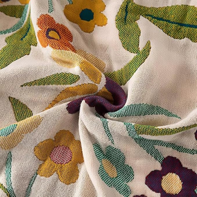 Boho Throw Blanket for Bed 100% Cotton Bohemian Blankets Ultra Soft Woven Muslin Decorative Blankets All Seasons Vintage Quilt Knitted Blanket for Sofa Chair(Beige, 80"x90")