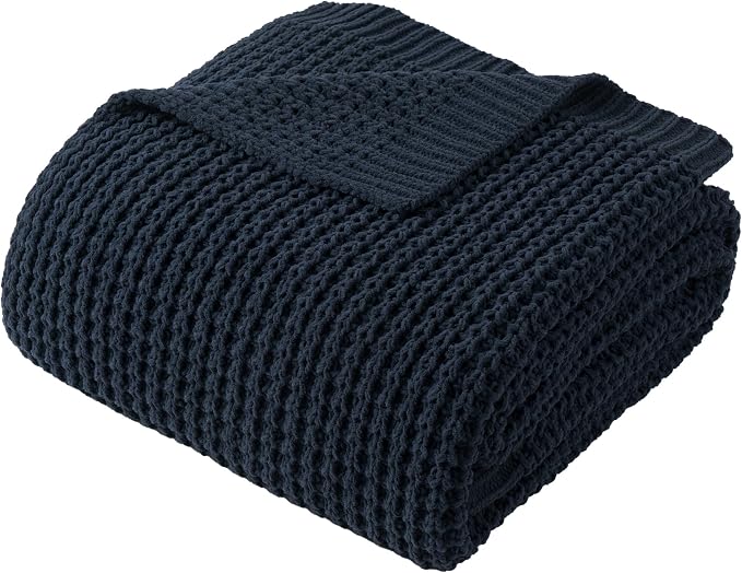 Navy Blue Throw Blanket for Couch, Chenille Knitted Blue Blanket 60''x80'' | Soft Cozy Chunky Knitted Blanket, Warm Thick Throw Blanket for Home Decor, Sofa, Men, Modern Farmhouse Style