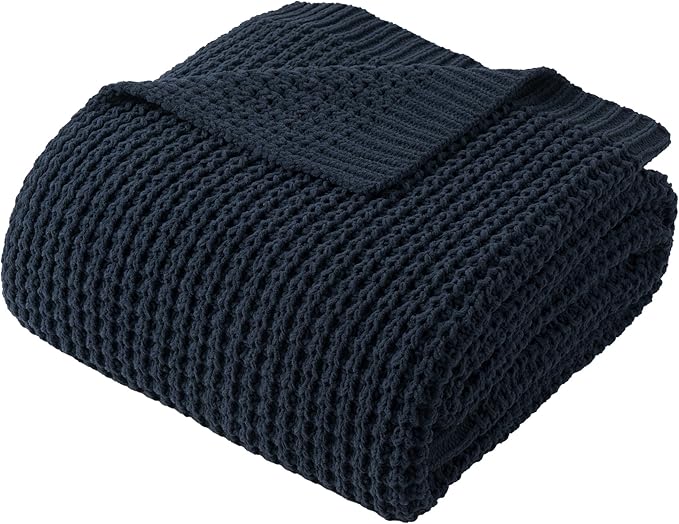 Navy Blue Throw Blanket for Couch, Chenille Knitted Blue Blanket 50''x60'' | Soft Cozy Chunky Knitted Blanket, Warm Thick Throw Blanket for Home Decor, Sofa, Men, Modern Farmhouse Style
