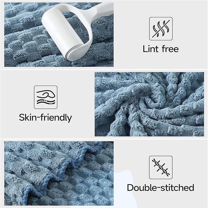 REDKISS Blue Microfiber Towels Set of 6-35x70 Inches Oversized Bath Sheets, Extra Large Bath Towels Set of 6, Super Soft Quick Dry Lint Free Absorbent Waffle Microfiber Shower Towels