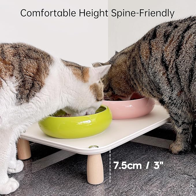 Large Elevated Cat & Dog Bowl Stand,3 inch Height Raised Feeder Compatible with Most Automatic Pet Feeders & Water Fountains, Anti-Slip & Spill-Proof Large Pet Food Tray,17 x 12 Inches (White)