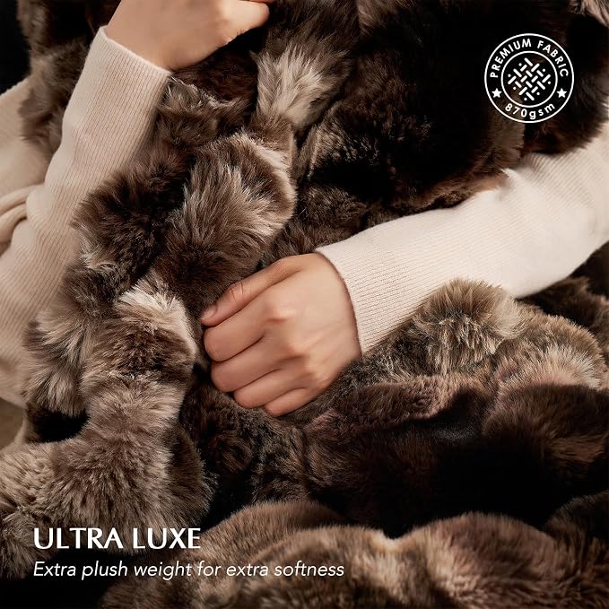 Faux Rabbit Fur Bubble Throw Blanket, 60"x80", Mocha Brown | Ultra Soft, Luxury Faux Rabbit Fur Throw, Thick Warm Bubble Blanket, Cozy Fluffy Reversible, for Bed, Couch, Chair, Sofa
