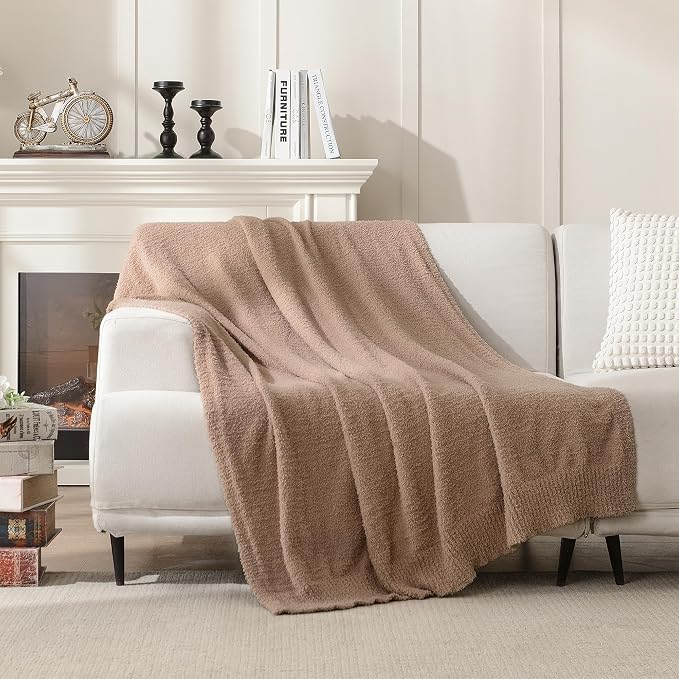 Dusty Rose Throw Blanket for Bed, Super Soft Knit Blankets, Cozy Fleece Fuzzy Fluffy Plush Chenille Throws Blanket for Couch, Sofa, Blush Pink, 60 x 80 inches