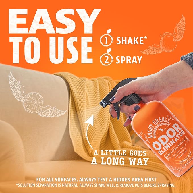 ANGRY ORANGE Pet Odor Eliminator for Dog and Cat Urine, Carpet Stains, and Strong Smells – NEW Orange Rush Scent – Citrus Cleaner with Natural Orange Oil – 24 oz
